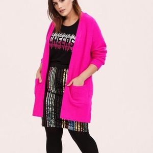 Torrid Hot Pink Open Front Cozy Long Sweater Cardigan